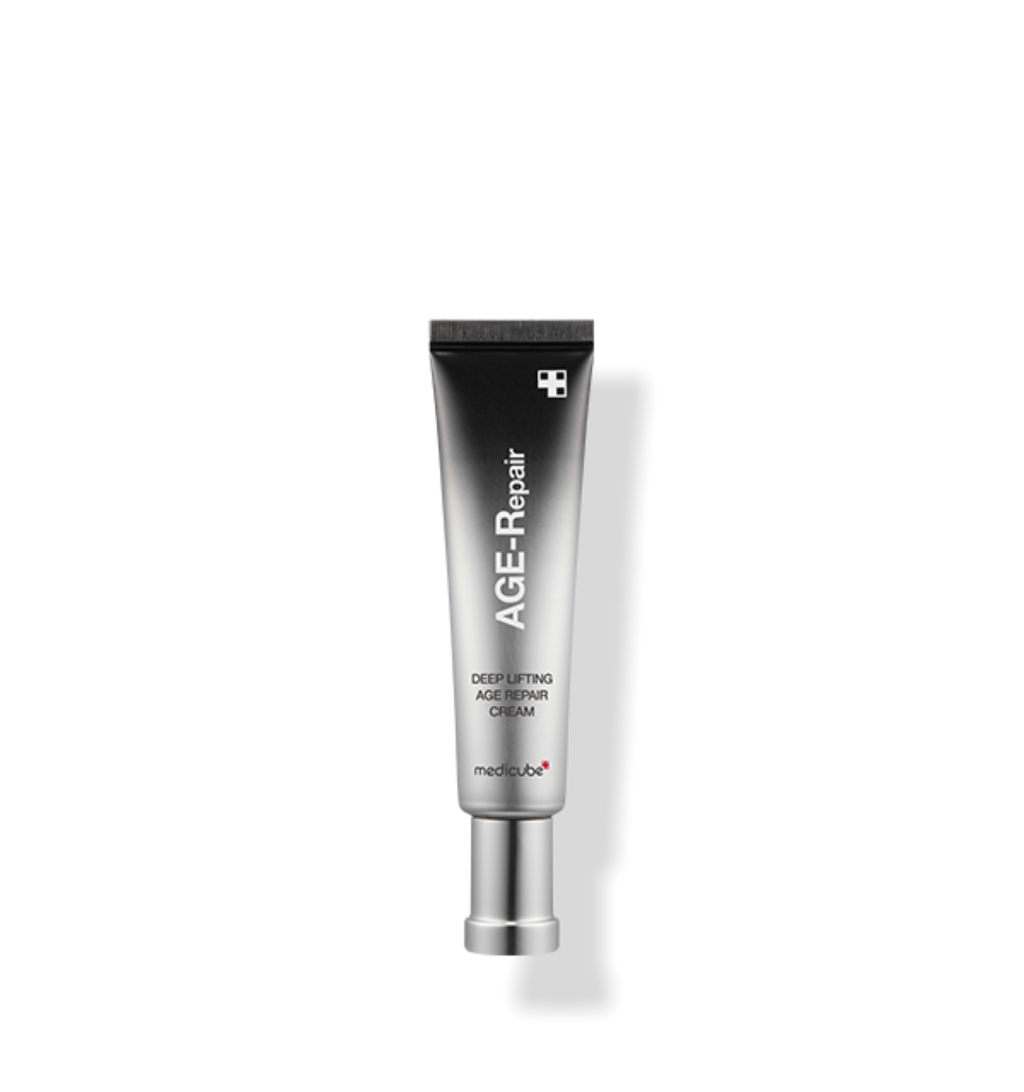 medicube Deep Lifting Age Repair Creme in 30ml, glatte Textur, weiße Creme in eleganter Verpackung