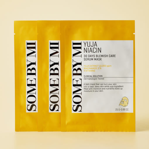 SOME BY MI Yuja Niacin Blemish Care Gesichtsmaske, aufhellende Serummaske mit Yuja und Glutathion, 10 Stück, 25 g pro Packung