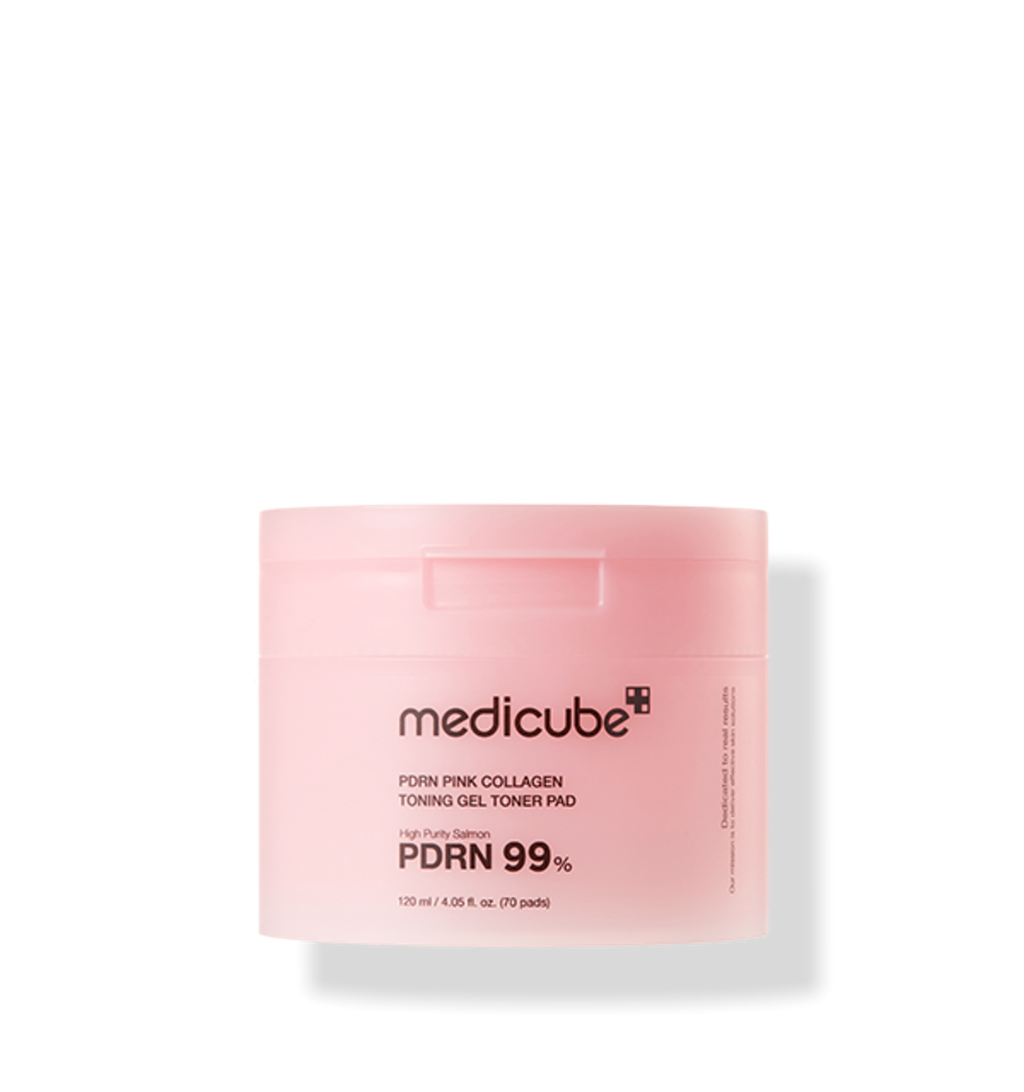 medicube PDRN Pink Collagen Gel Toner Pad, 70 aufhellende Toner-Pads mit PDRN, in einer transparenten Verpackung