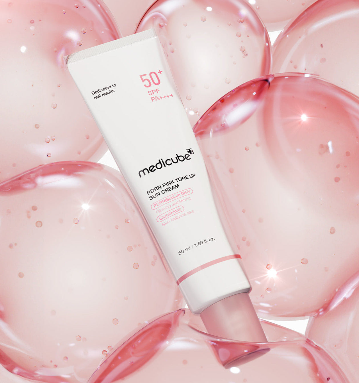 medicube PDRN Pink Tone Up Sonnencreme SPF50+ mit aufhellender Wirkung, in 50 ml Tube, sichtbare Verpackung