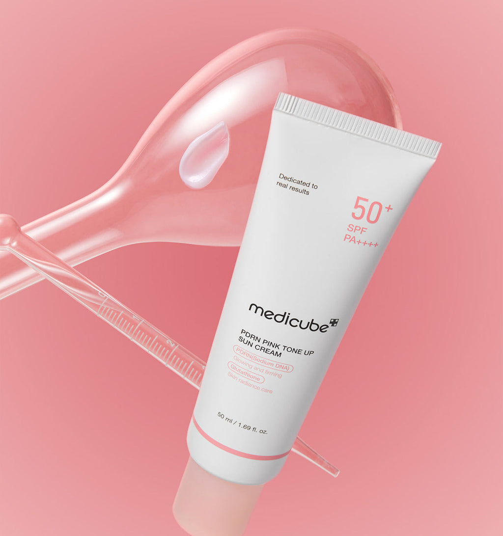 medicube PDRN Pink Tone Up Sonnencreme SPF50+ mit aufhellender Wirkung, 50 ml, Sonnenschutz und Hautaufhellung