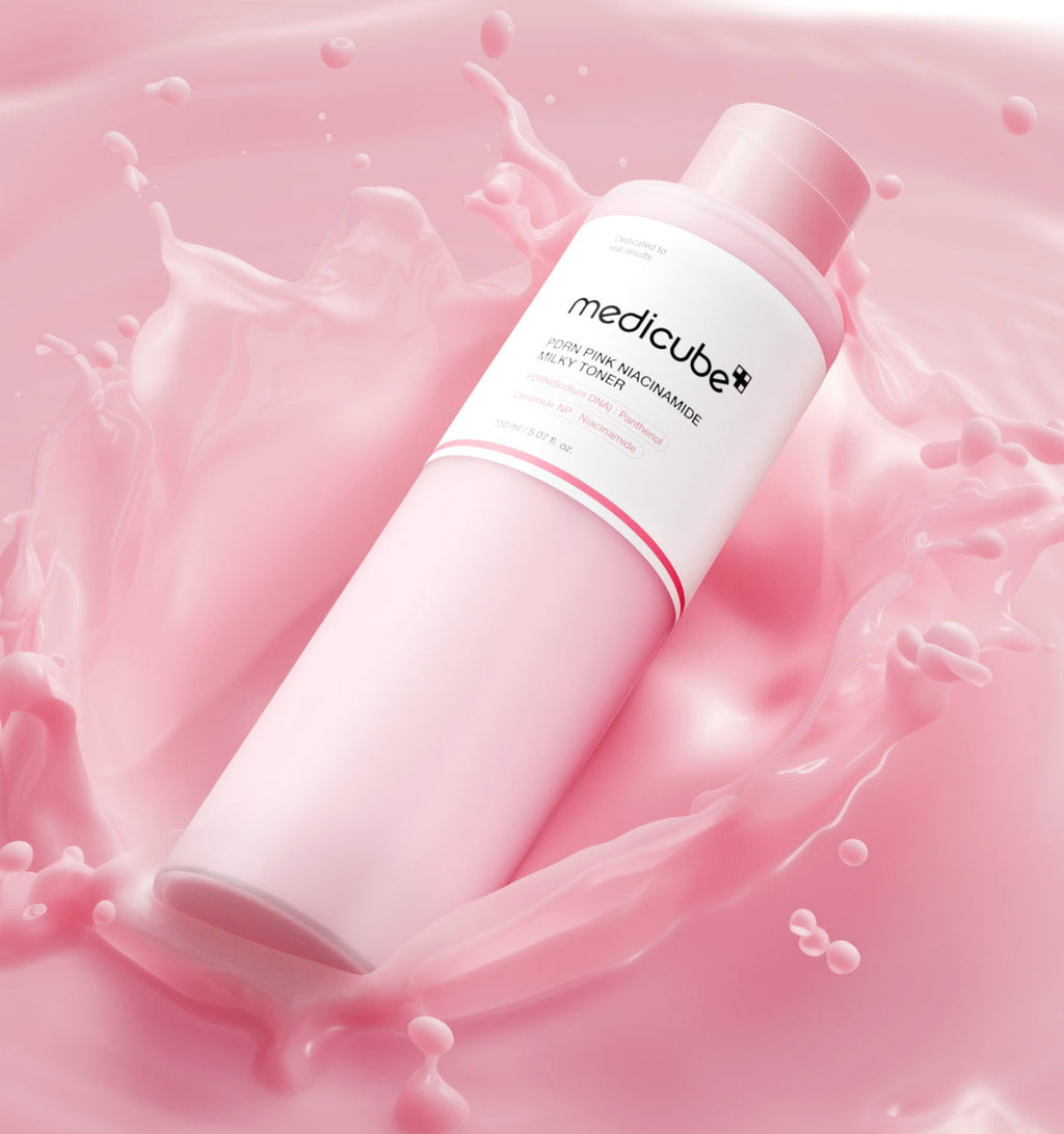 Medcube PDRN Pink Niacinamide Milky Toner in einer weißen Flasche, feuchtigkeitsspendender Milch-Toner mit Salmon PDRN, 150 ml