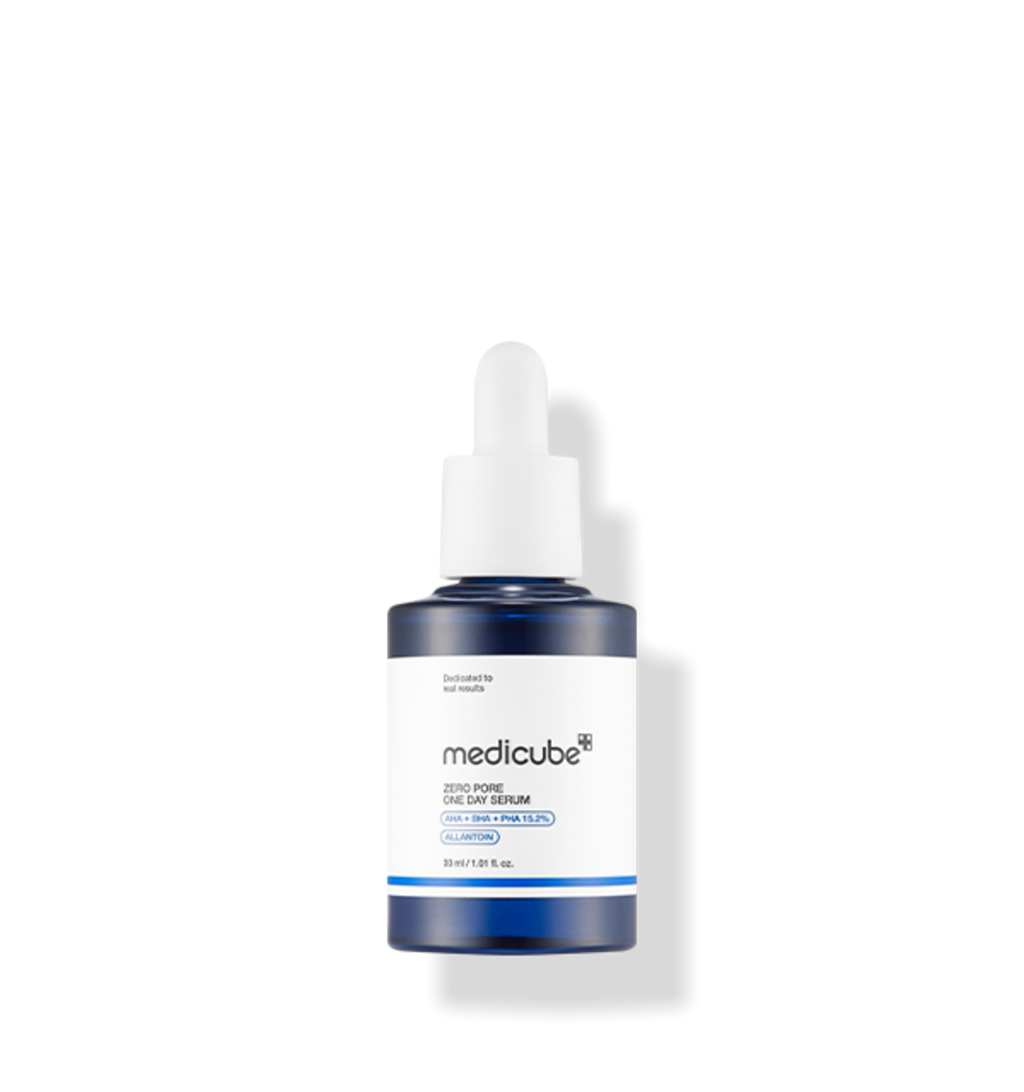 medicube Zero Pore One Day Serum in 30 ml Flasche, porenverfeinerndes Serum mit sofortiger Wirkung, Nahaufnahme der Verpackung