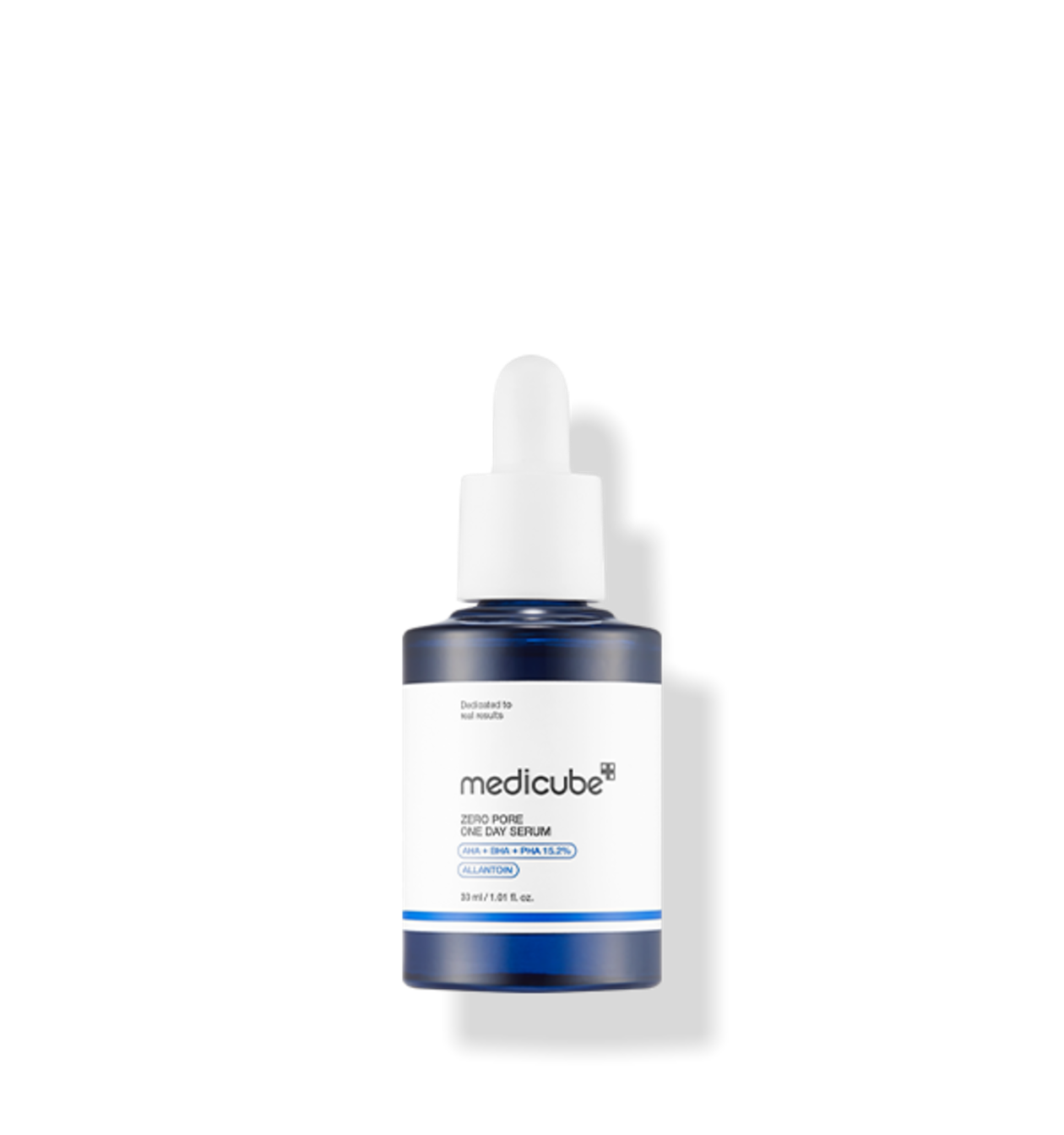 medicube Zero Pore One Day Serum, Porenstrafferendes Serum in 30 ml Flasche, zeigt die Verpackung und Textur des Serums