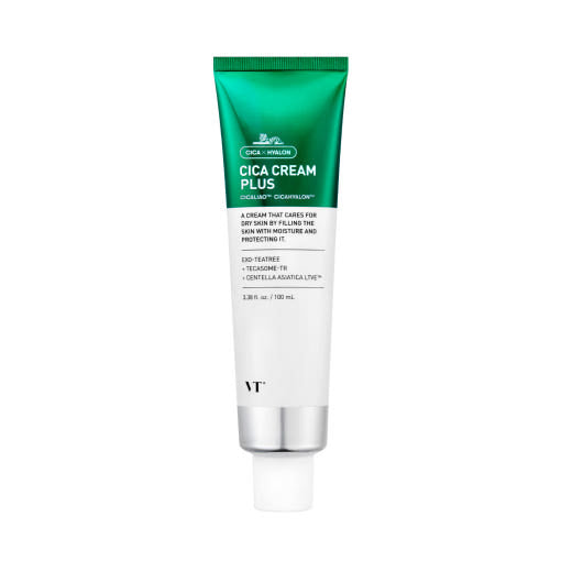 VT Cica Cream Plus in 100ml, cremige Textur, mit beruhigender Wirkung, auf dem Produktbild sichtbar, für empfindliche Haut