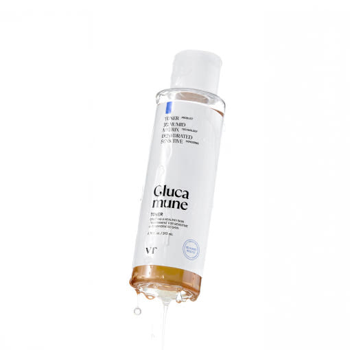 VT Glucamine Toner, 200ml, flasche mit klarem Toner in transparentem Behälter, ideal für die Hautpflege
