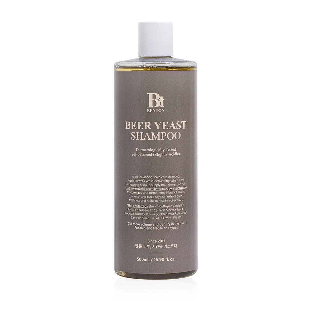 Benton Beer Yeast Shampoo, 500ml, flasche mit weißem Shampoo-Produkt in einer weißen Flasche, für gesundes Haar