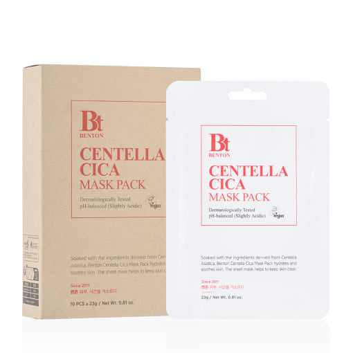 Benton Centella Cica Gesichtsmasken Packung mit 10 Stück, feuchtigkeitsspendend und beruhigend für die Haut, 23g pro Maske