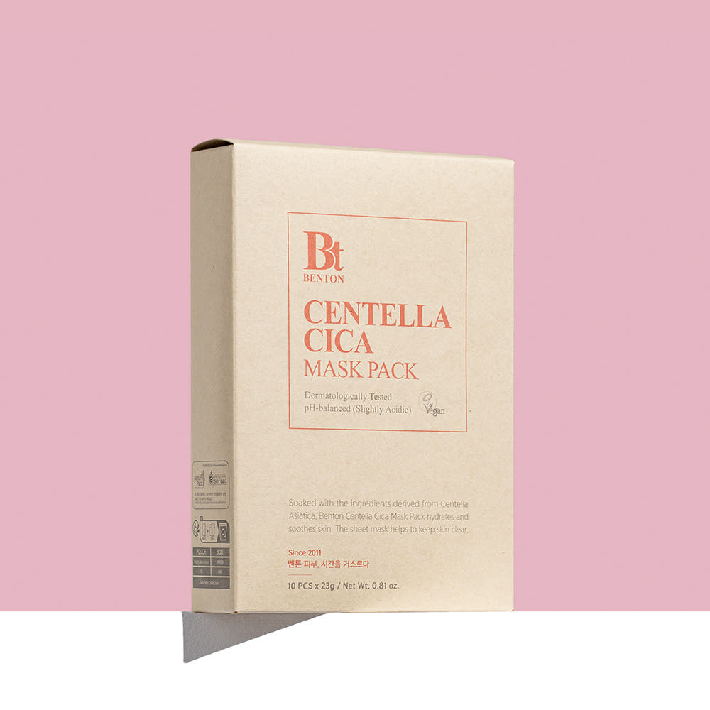 Benton Centella Cica Gesichtsmaskenpackung mit 10 Stück, feuchtigkeitsfördernde Tuchmasken für die Hautpflege, 23g pro Maske