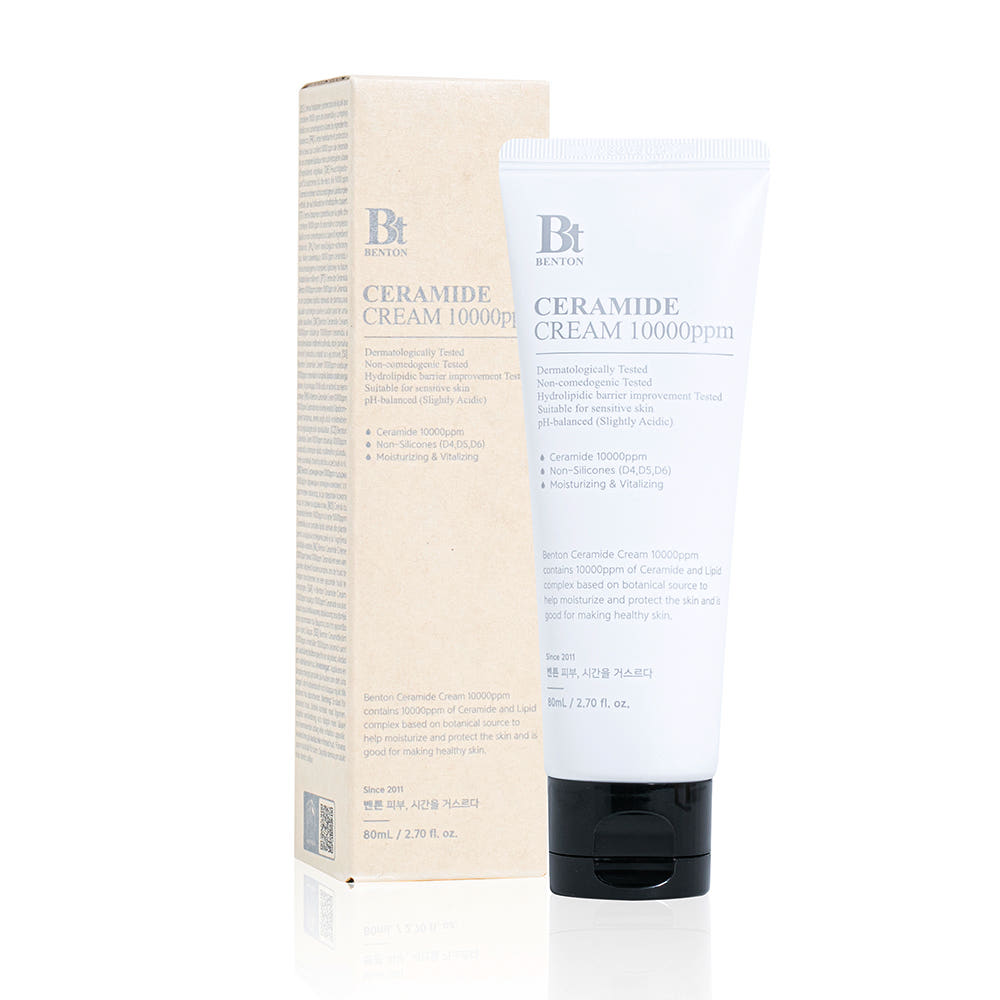 Benton Ceramide Creme 10000ppm in einem weißen Tiegel, feuchtigkeitsspendend und pflegend für die Haut.