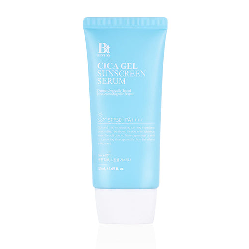 Benton Cica Gel Sonnenschutzserum, 50ml, hellgelbe Textur und Verpackung, ideal für empfindliche Haut, Sun Serum von Benton
