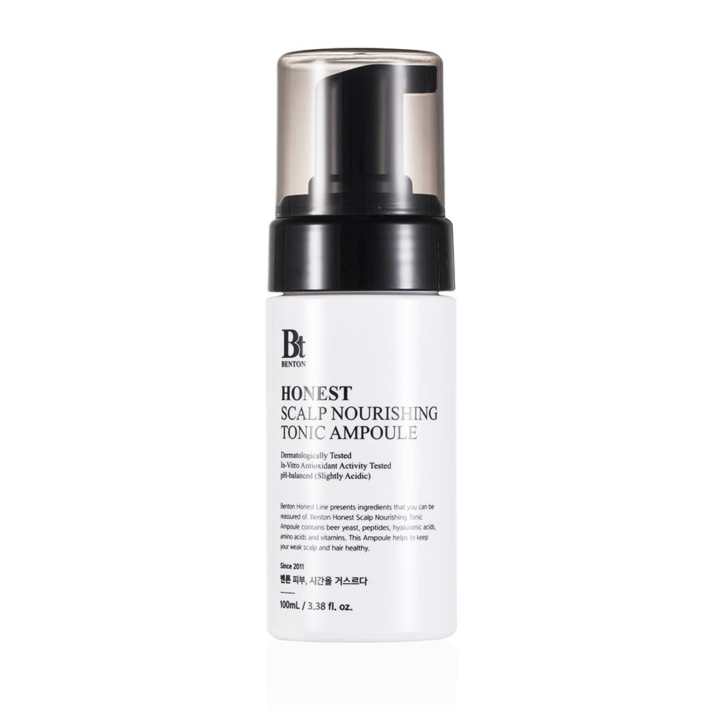Benton Honest Scalp Nourishing Tonic Ampulle, 100ml, für gesunde Kopfhaut und Haarpflege, Flasche mit Dosierer, auf weißem Hintergrund