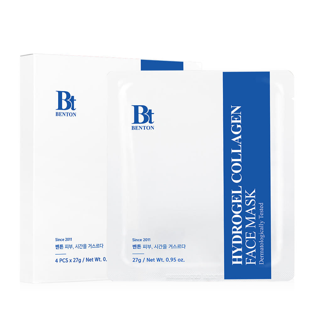 Benton Hydrogel Collagen Maske Pack mit 4 Stück, feuchtigkeitsspendende Facial Mask für strahlende Haut, in der Packung sichtbar