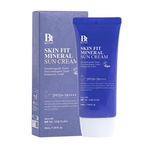 Benton Skin Fit Mineral Sonnenschutzcreme SPF50+ PA++++ in 50ml, natürliche mineralische Sonnencreme, sichtbare Verpackung
