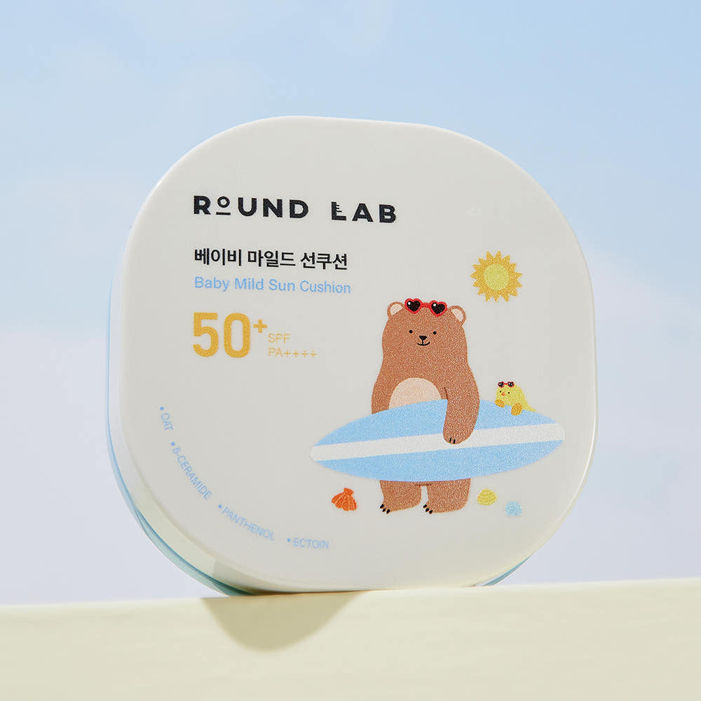 Round Lab Baby Mild Sun Cushion mit SPF50+ und PA++++, mineralischer Sonnenschutz in runder Verpackung für empfindliche Baby-Haut