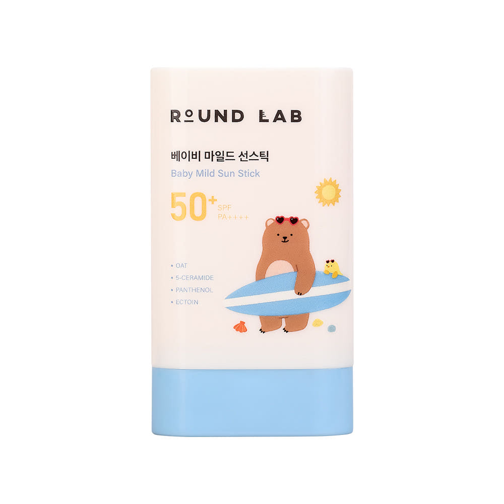 Runder Lab Baby Mild Sun Stick 21g, Sonnenschutzstift mit SPF50+ PA++++, auf einem weißen Hintergrund sichtbar