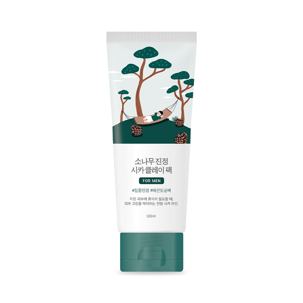 Round Lab Pine Calming Cica Tonerde-Maske, 100 ml, porenreinigende Clay Pack für Männer, natürliche Hautpflege.