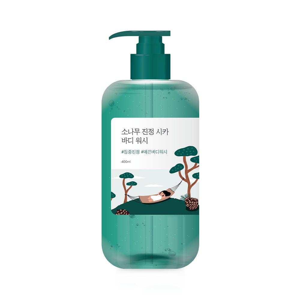 Round Lab Pine Calming Cica Duschgel, sanftes Körperwaschgel mit Kiefer, Cica und AHA/BHA, 400 ml.