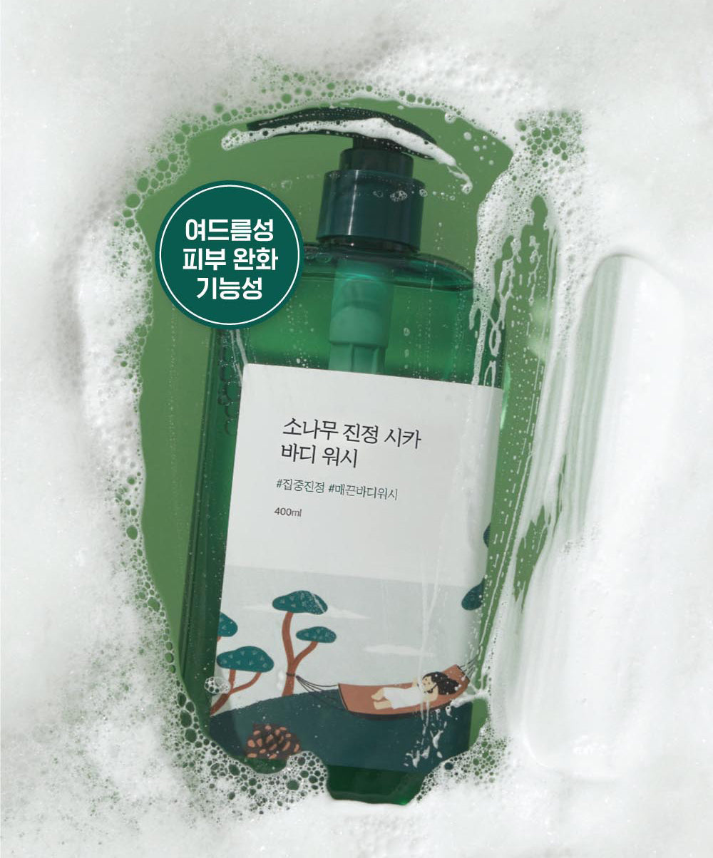 Round Lab Pine Calming Cica Body Wash, sanftes Duschgel mit Kiefer, Cica und AHA/BHA, 400 ml Flasche