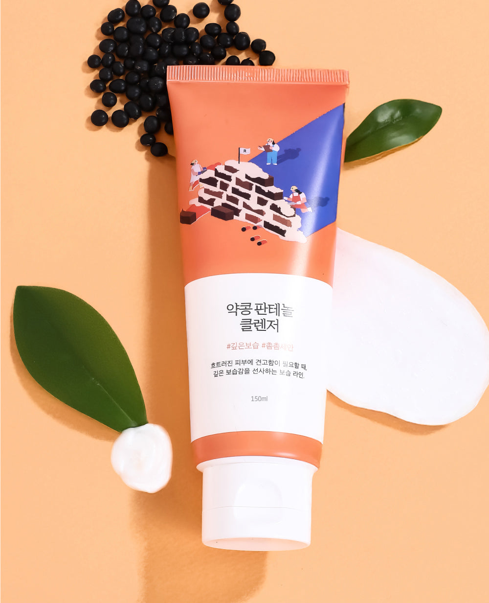 Runder Lab Sojabohne Panthenol Reinigungscreme, sanfter Gesichtsreiniger, 150 ml, mit pflegender Formel und natürlicher Textur.