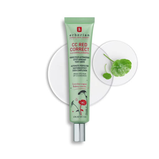 Erborian CC Red Correct CC Cream in 45ml mit rotem Korrekturpigment, für einen ebenmäßigen Teint, auf einem weißen Hintergrund.