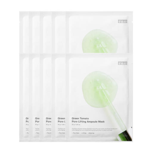 SUNGBOON EDITOR Green Tomato Pore Lifting Ampoule Maske, 10 Stück, Gesichtsmasken für Porenverfeinerung und Hautstraffung