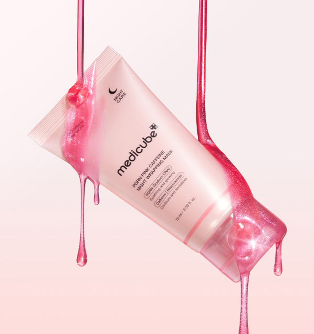 Medicube PDRN Pink Caffeine Nachtmaske in Pack, 75 ml, mit straffender Wirkung, ideal für die nächtliche Hautpflege.
