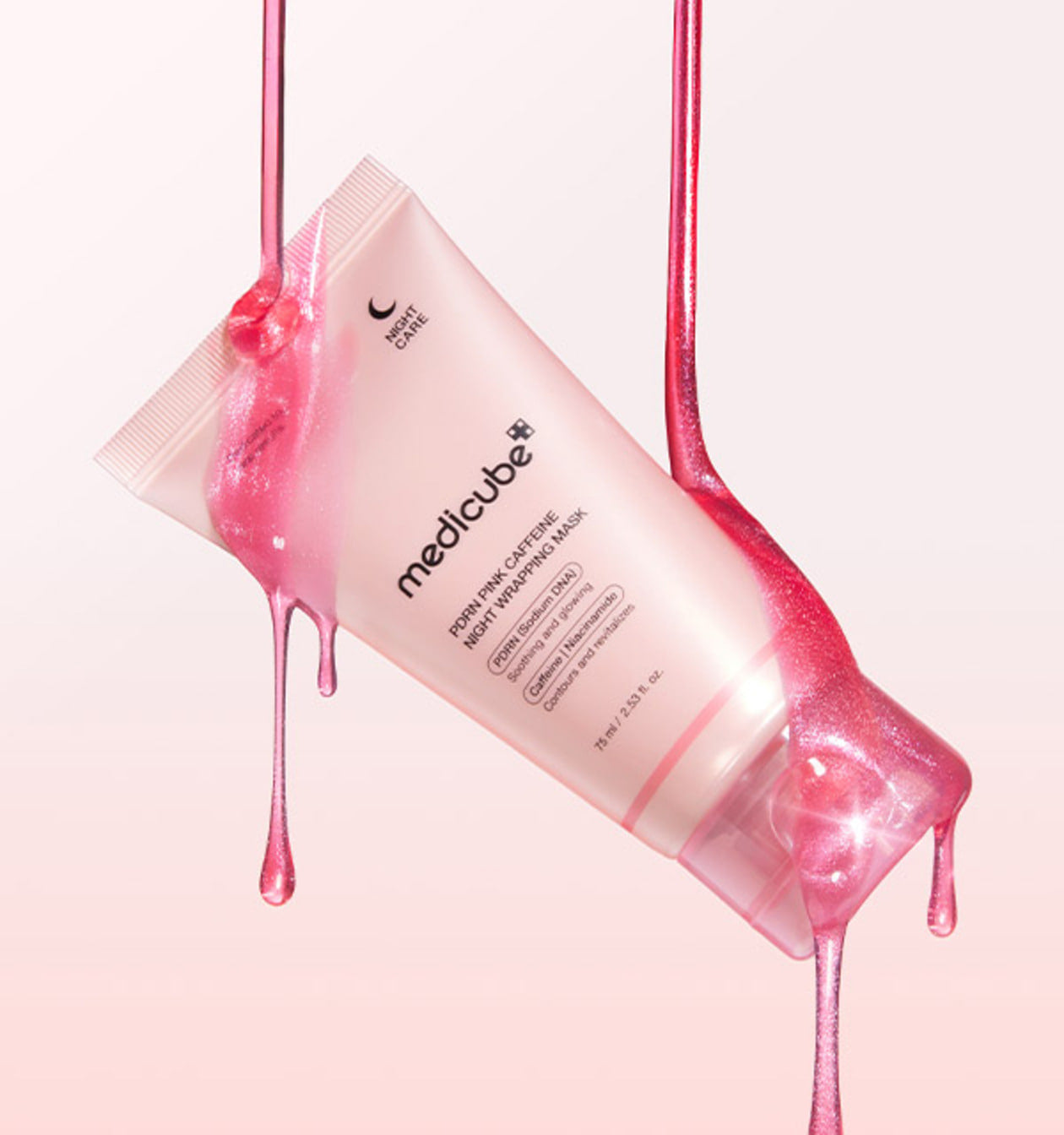 Medicube PDRN Pink Caffeine Nachtmaske in Pack, 75 ml, mit straffender Wirkung, ideal für die nächtliche Hautpflege.