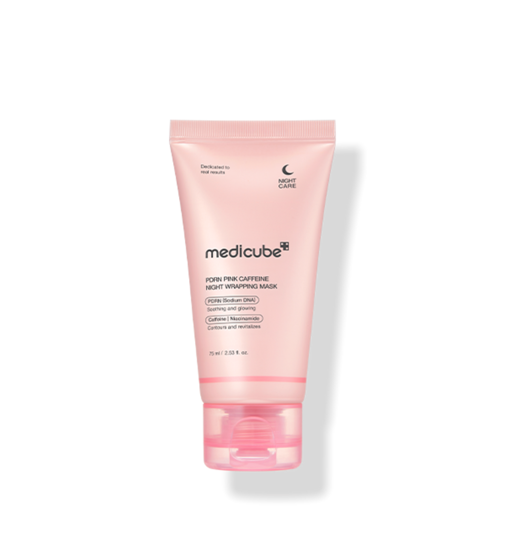 Medicube PDRN Pink Caffeine Nachtmaske im Mask Pack, straffende Pflege mit PDRN und Koffein, 75 ml, für die nächtliche Hautreparatur.