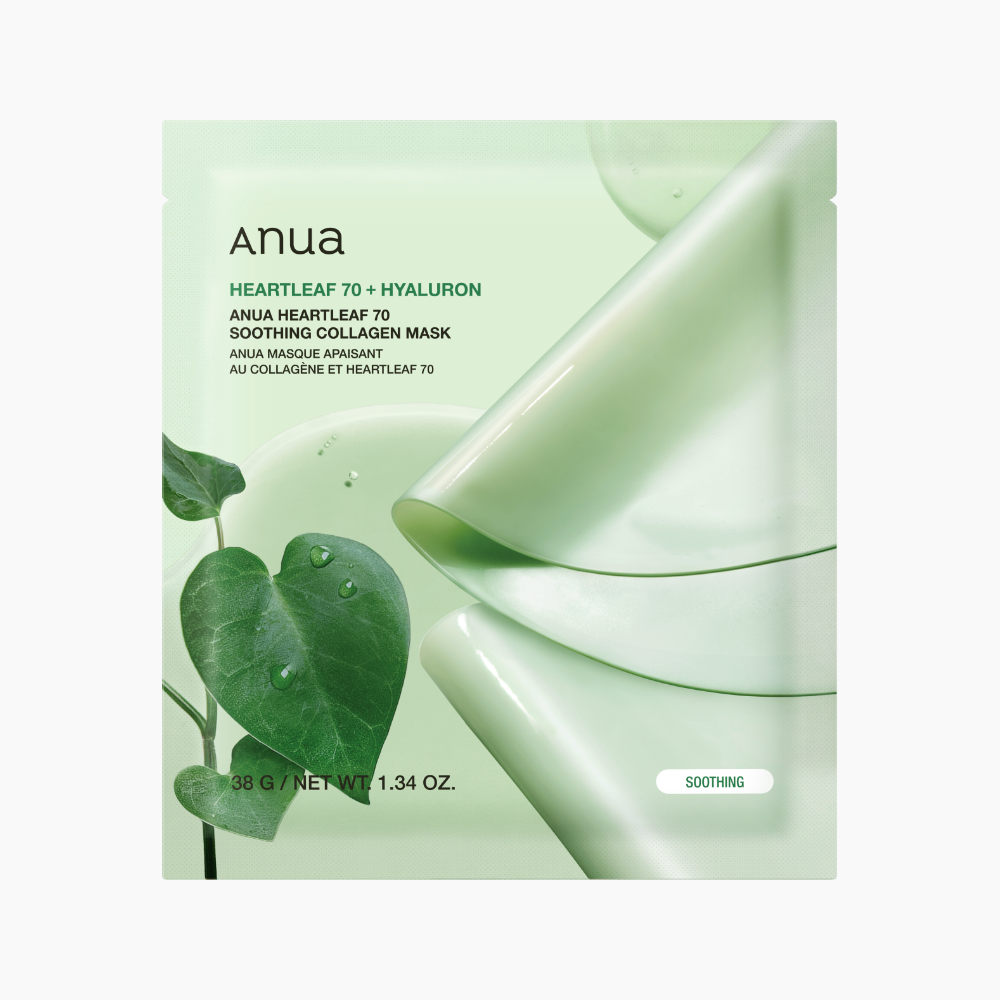 Anua Heartleaf 70 beruhigende Kollagenmaske, 38 g, 4 Stück, Gesichtsmasken für Hautberuhigung und Kollagenpflege