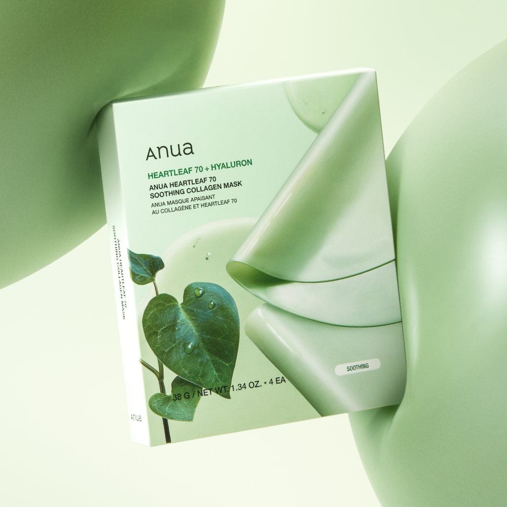Anua Heartleaf 70 beruhigende Kollagenmaske, 38 g, 4 Stück – Gesichtsmasken für Hautberuhigung und Kollagenpflege