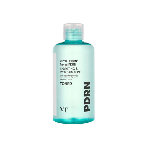 VT PDRN Toner 250ml Flasche mit klarem Toner in transparentem Behälter, ideal für die Hautpflege.