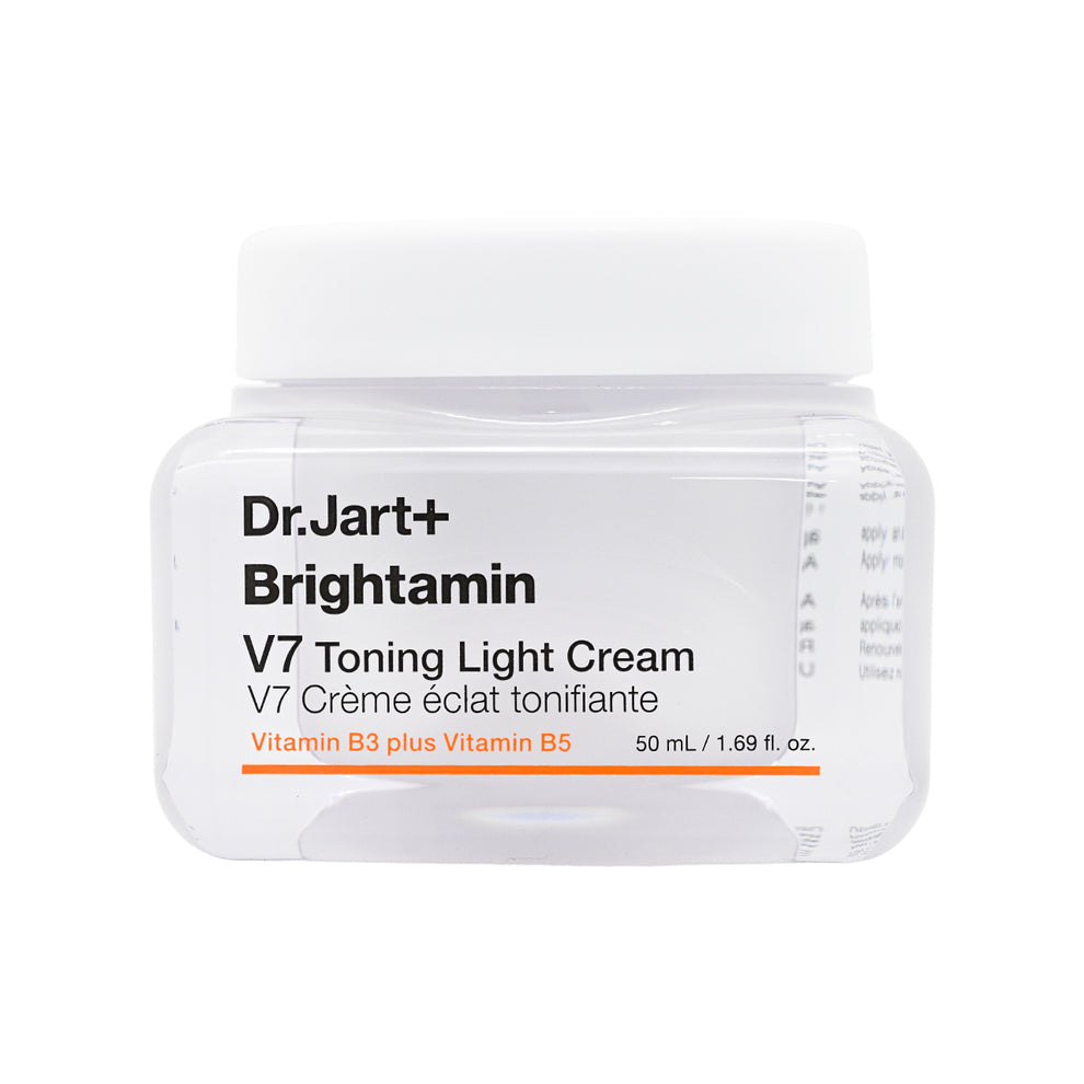 Dr.Jart+ Brightamin V7 Toning Light Creme in 50ml, helles Gesichtspflegeprodukt mit weißer Verpackung und blauer Schrift.