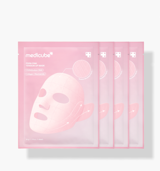 medicube PDRN Pink Tension Up Maske-Set mit 4 Gesichtsmasken, intensives Lifting-Gelmasken-Set, 34 g pro Maske