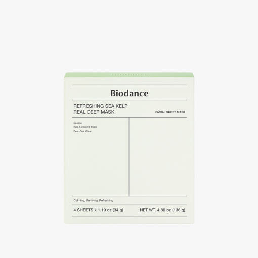 Biodance Meeresalgen-Tuchmaske, erfrischende Gesichtsmaske mit Meeresalgen, beruhigend, 4 Stück à 34 g