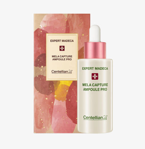 Centellian24 Expert Madeca Mela Capture Ampoule in einer 30 ml Flasche, aufhellende Ampoule gegen dunkle Flecken, sichtbar auf dem Produkt.