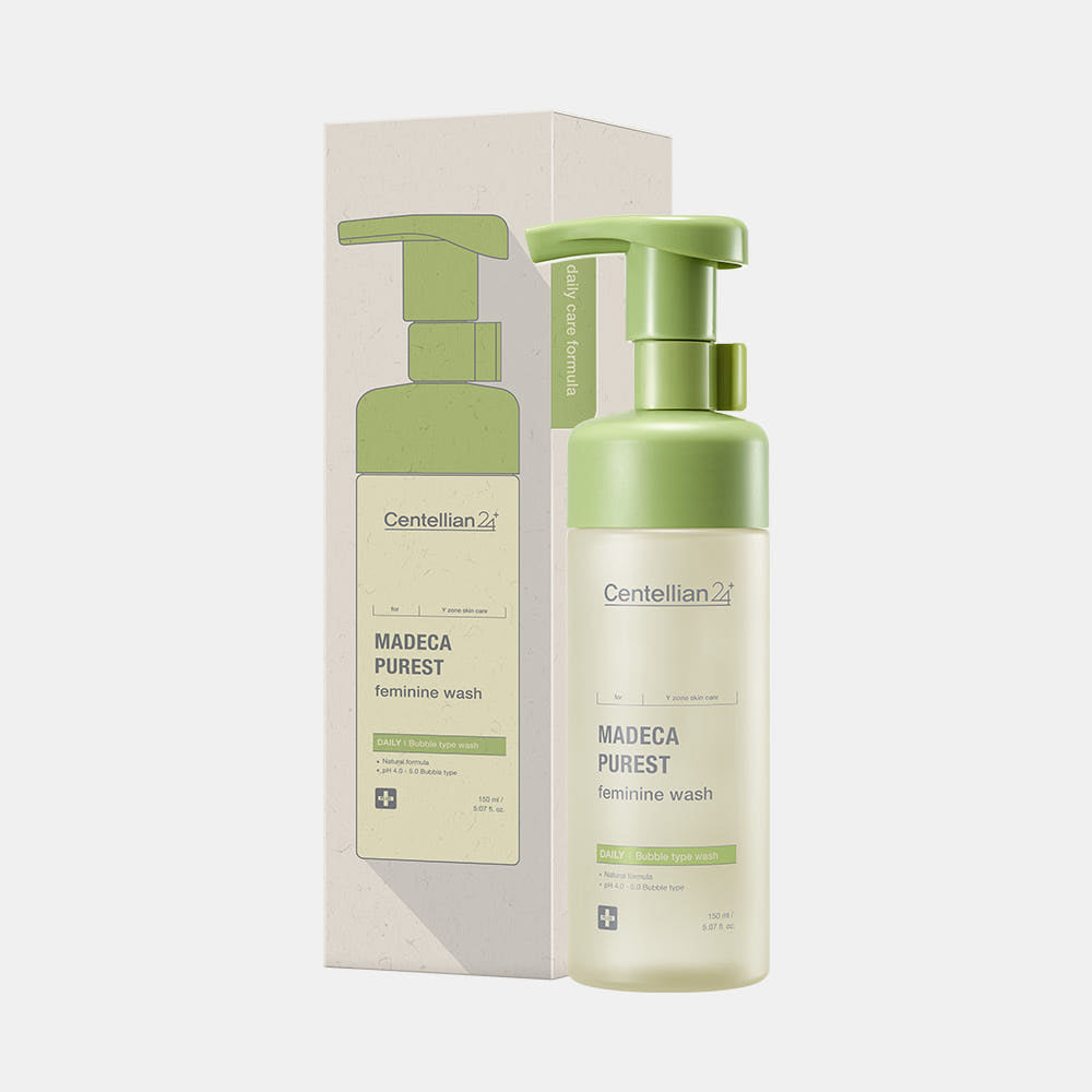 Centellian24 Madeca Pure Feminine Wash, sanfter Intimreiniger mit Centella, 150 ml, für empfindliche Haut, Produktflasche.