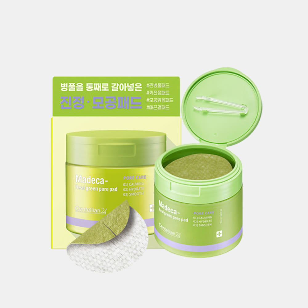 Centellian24 Madeca Real Green Pore Pad mit Centella, porenreinigende Essenzpads, 60 Stück auf weißem Hintergrund