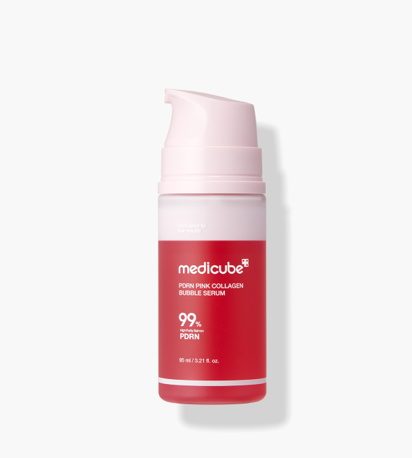 Medikube Pink Collagen Bubble Serum mit 99 % PDRN und Kollagen für einen prallen, strahlenden Teint in 95 ml Flasche.