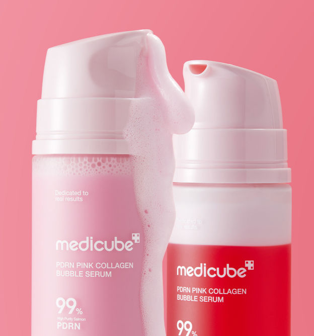 Medikube PDRN Pink Collagen Bubble Serum in 95 ml, mit reinem PDRN und Kollagen für strahlenden, prallen Teint.