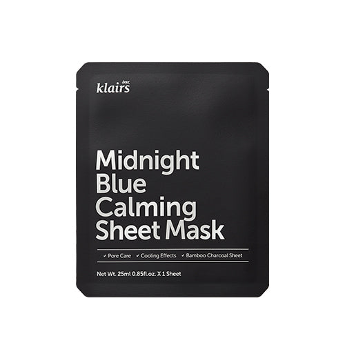 KLAIRS Midnight Blue Calming Sheet Mask, kühlende Gesichtsmasken, 10 Stück, beruhigende und erfrischende Hautpflege