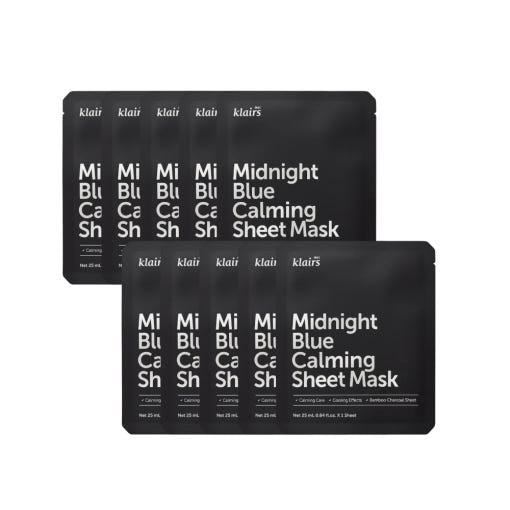 KLAIRS Midnight Blue beruhigende Gesichtsmasken, kühlend, 10 Stück, entspannende und hautberuhigende Facial Mask für reife Haut