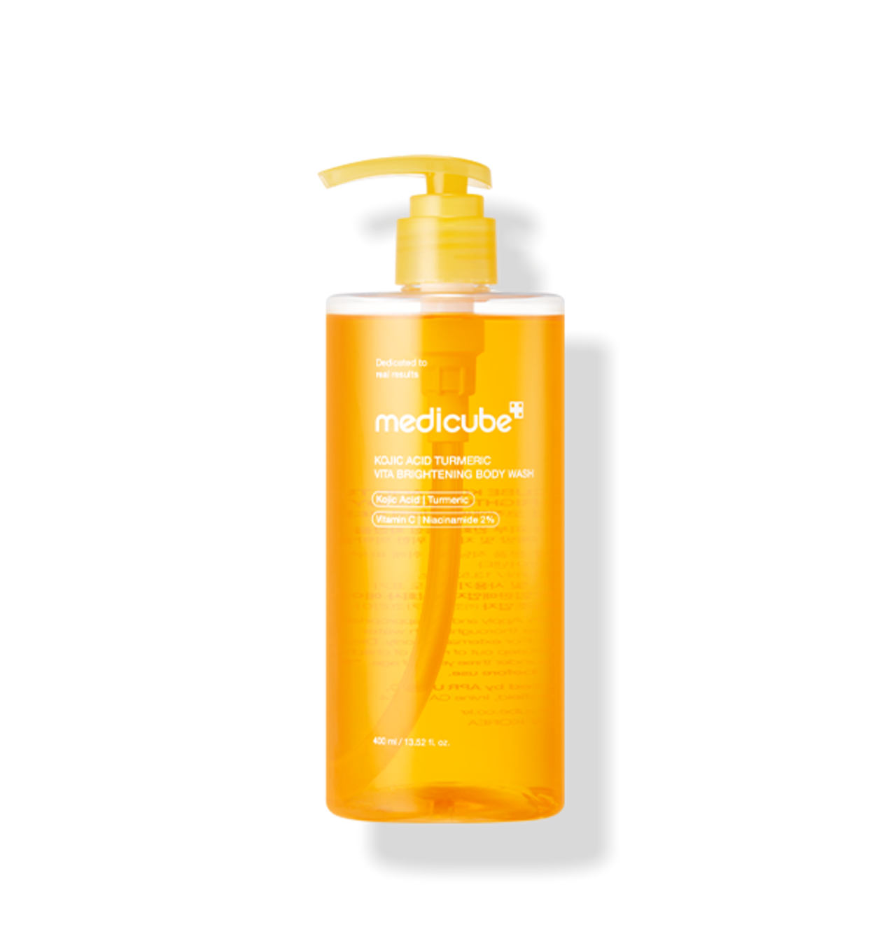 Medikube Kojic Acid Turmeric Vita Brightening Body Wash in 400 ml Flasche, aufhellende Körperpflege mit Kojic Acid und Kurkuma.
