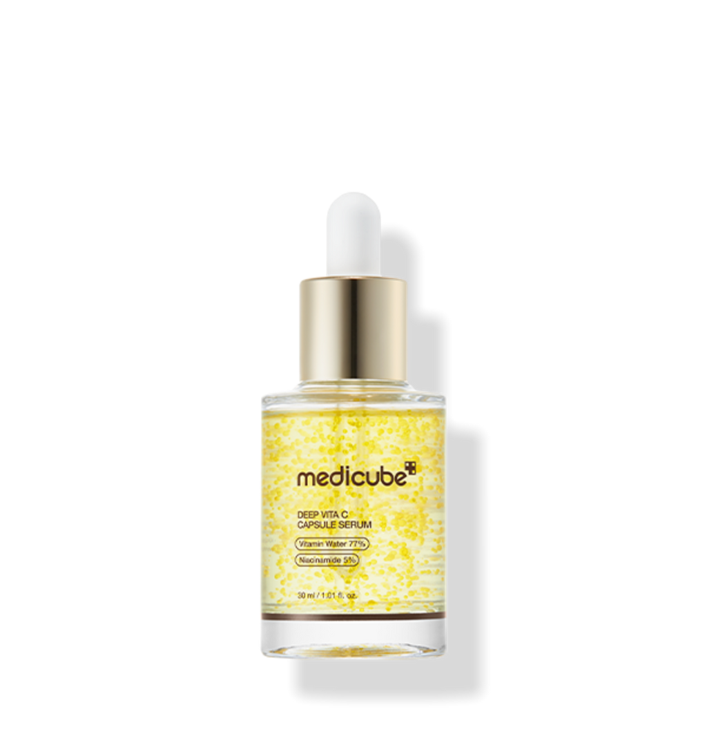 Medicube Deep Vita C Serum, Vitamin C Kapsel-Serum für strahlenden Teint, 30 ml, in einer Glasflasche.