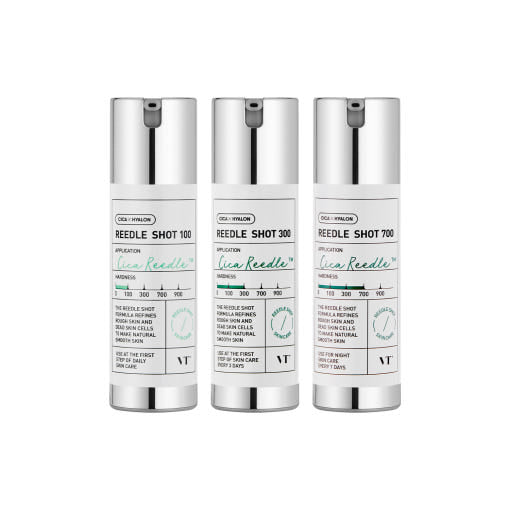VT Reedle Shot Compact Skincare-Set mit 3 x 10 ml, ideal für Reisen, enthält alle Stufen für gepflegte Haut unterwegs