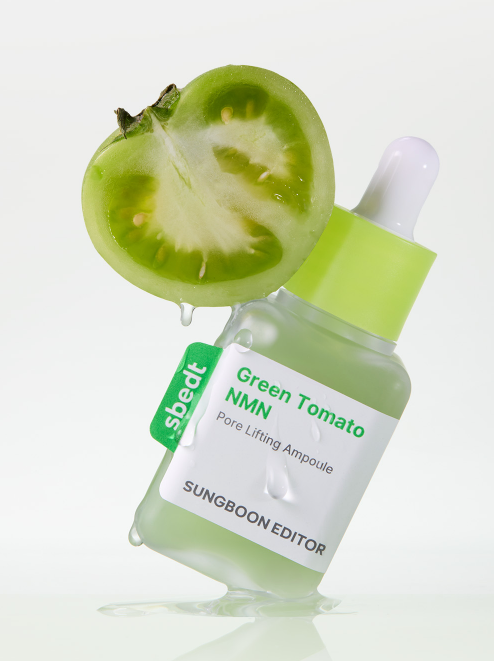 SUNGBOON EDITOR Grün Tomaten NMN Pore Lifting Ampulle 40ml, klare Flasche mit grüner Ampulle, Hautstraffung und Anti-Aging Pflege