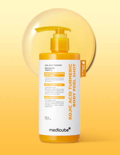medicube Kojic Acid Kurkörperpeeling mit Kurkuma, aufhellend, 280 ml, flüssiges Peeling gegen dunkle Hautstellen, für glatte Haut