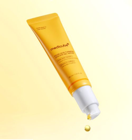medicube Kojic Acid Turmeric Vita Eye Gel Serum, hellendes Augen-Gel gegen Ringe und Schwellungen in 30 ml Flasche
