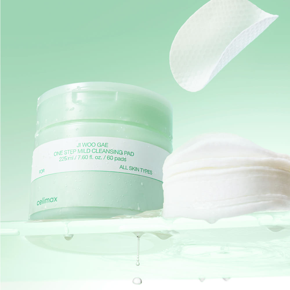Celimax JI WOO GAE One Step Mild Cleansing Pad, 225ml, feucht und weich, für sanfte Reinigung der Haut.