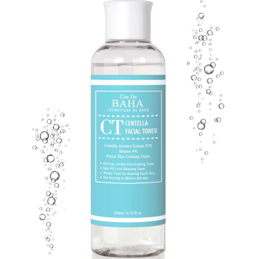 Beruhigender Cos De BAHA CT Centella Asiatica Recovery Toner mit 92% Centella-Extrakt, 200 ml, Flasche vor weißem Hintergrund